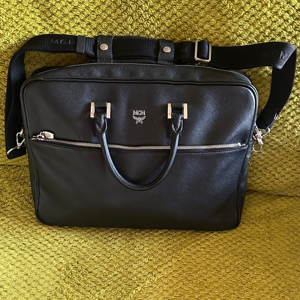 MCM Black Leather Briefcase